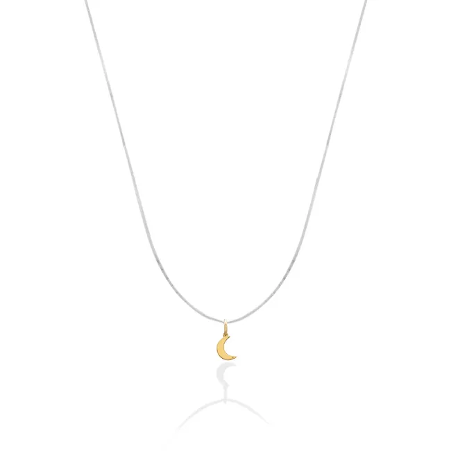 Lantisor cu fir transparent si pandantiv Aur 14K Premium luna (7 mm)