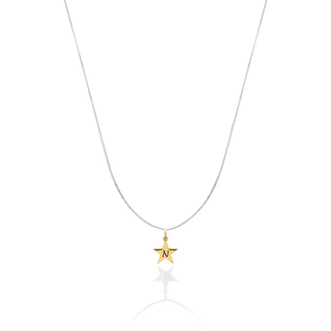 Lantisor cu fir transparent si pandantiv Aur 14K Premium stea, personalizat initiala (6 mm)