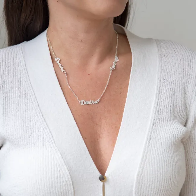 Lantisor cu nume, Argint 925 Premium dama (trei nume decupate)