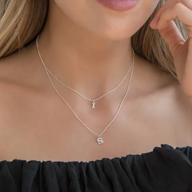 Lantisor la baza gatului, dublu, Argint 925 Premium, personalizat cu doua initiale