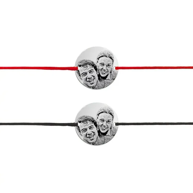 Bratari cuplu Argint 925 Premium, banuti personalizati cu poza si snur reglabil (17 mm)