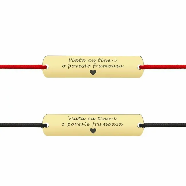Bratari cuplu Argint 925 Premium, placute personalizate cu text si snur gros reglabil (33 mm)