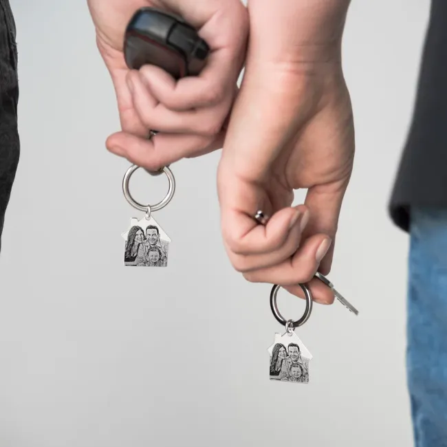 Brelocuri Argint 925 Premium, personalizate cu poza, casa (30 mm)