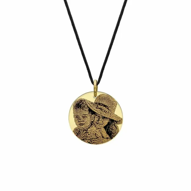 Pandantiv Aur 14K Premium, personalizat cu poza, banut mediu (15 mm)