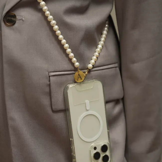 Perla9 Lant telefon / Colier / Curea THE NATURAL accesoriu multifunctional din perle de cultura - placat cu aur galben