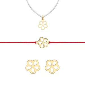 Set argint floare, cercei, lantisor fir transparent si bratara, placat cu aur galben ( 7 mm )