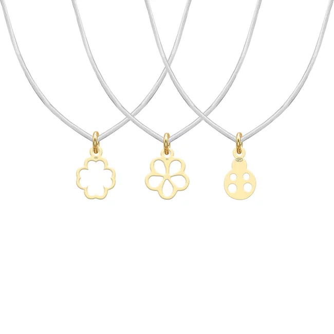 Set lantisoare cu fir transparent si mixt simboluri argint placat cu aur galben