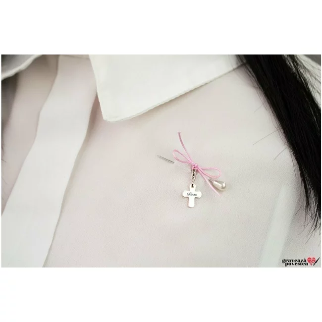 Set marturii botez cruciulite Argint, personalizate cu nume (minim 10 buc)